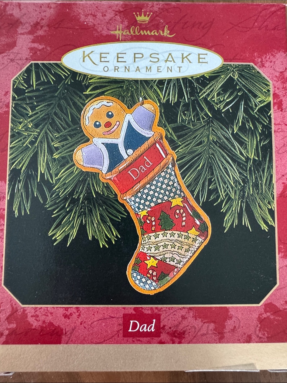 Hallmark Tin Gingerbread Stocking Ornament - Red, Gold & Green